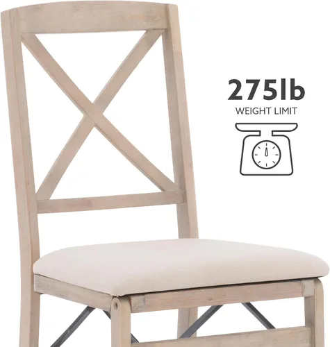 Miniatura 4 de Keira Silla plegable de madera gris lavado con asiento tapizado beige y respaldo clásico de madera X por Linon