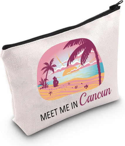 POFULL Regalo de vacaciones en Cancún México Cancún Regalo de despedida de soltera Meet Me In Cancún Bolsa de cosméticos de viaje, Bolso Cancún