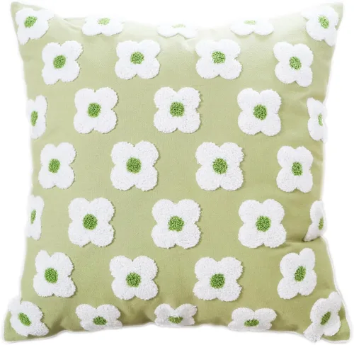 Miniatura 24 de DECOBIRD Funda de almohada bordada de 18 x 18 pulgadas, diseño floral beige, decoración del hogar, funda de almohada bordada de lona de algodón