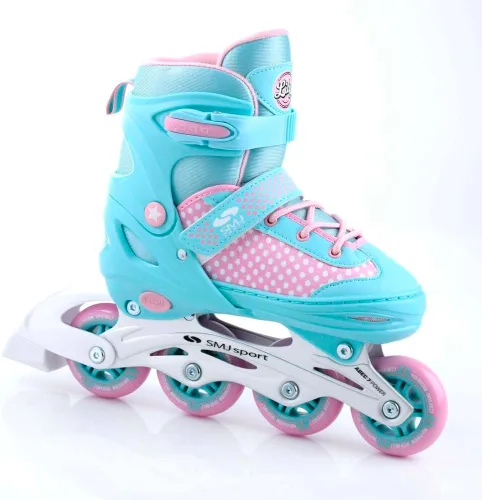 Miniatura 7 de SMJ Lily - Juego de patines en línea ajustables 2 en 1 ABEC-7 para niña, patines convertibles a patines de hielo, color turquesa/rosa