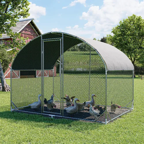 Gallinero de metal grande, jaula para aves de corral galvanizada con forma de cúpula con cubierta impermeable y anti-ultravioleta y puerta con