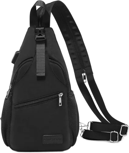 LOVEVOOK - Mochila de bandolera para mujeres, casual, de nylon, para viajes, al hombro, mochila de senderismo | Casual Daypack, Nylon, Travel, Negro