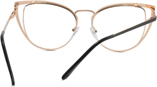 Miniatura 5 de Gafas de bloqueo de luz azul ojo de gato, montura de metal hipster, anteojos para mujer She Young con marco de oro rosa/lente de luz anti-azul Negro