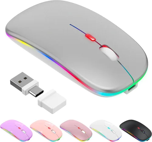 Miniatura 9 de Ratón LED Bluetooth inalámbrico para MacBook Air, Mac Pro, Laptop, iPad, ratón recargable silencioso con luz, ratón jiggle óptico de doble modo