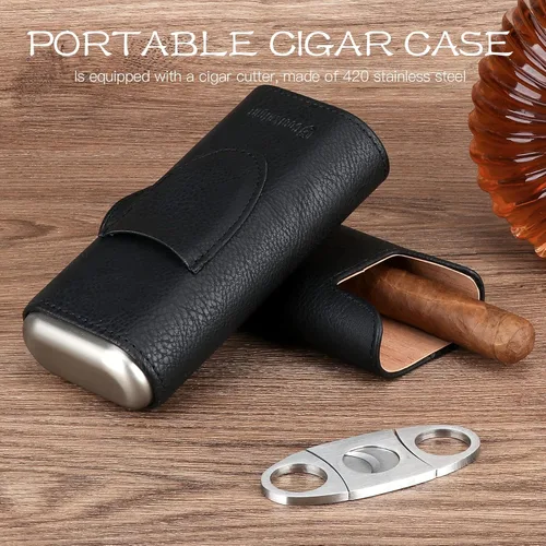 Miniatura 3 de COOL KNIGHT Estuche de Cuero para Puros - Forro de Madera de Cedro Humidores de Viaje para Puros - Accesorios para Puros Incluyen Cortador de Puros