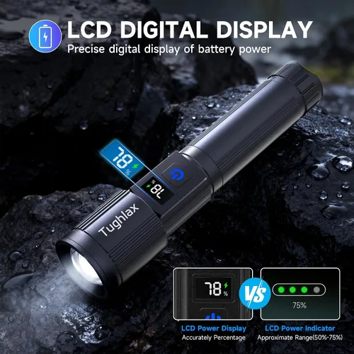 Miniatura 7 de 4 paquetes de linternas recargables de alto lúmenes 9900LX, linterna LED recargable con pantalla digital LCD, linterna ajustable de 5 modos