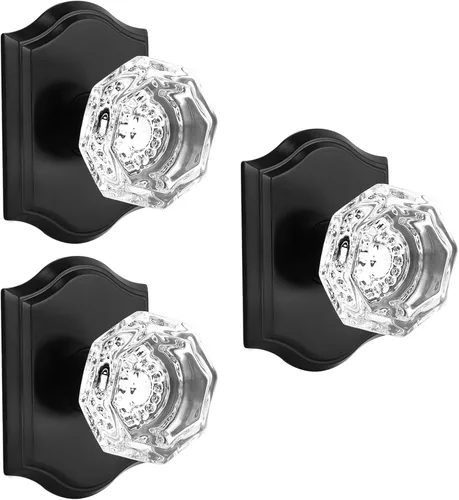 Miniatura 8 de Gobrico Paquete de 2 pomos de puerta falsos, pomos de puerta de cristal transparente en forma de octágono con roseta arqueada, manija de puerta Negro