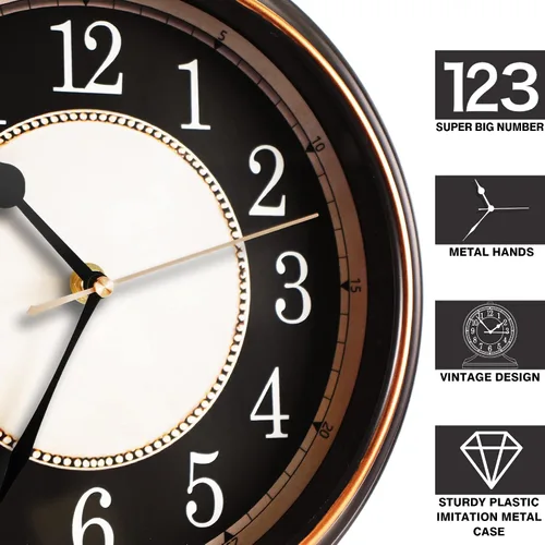 Miniatura 4 de AYRELY® Reloj de escritorio vintage, silencioso y sin tictac, reloj de mesa de 10 pulgadas, reloj de mesa retro y fácil de leer para sala de estar