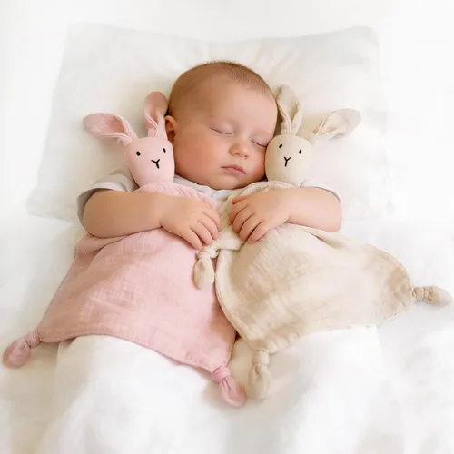 Miniatura 9 de ZIGJOY Bunny Lovey - Manta de seguridad de muselina de algodón suave y transpirable para bebés, regalos para recién nacidos, niños y niñas, azul