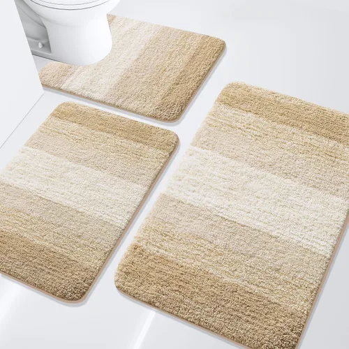 Miniatura 60 de Arotive - Juego de alfombras de baño de 3 piezas, alfombras de baño extra suaves y absorbentes, alfombrillas de baño lavables a máquina y que se