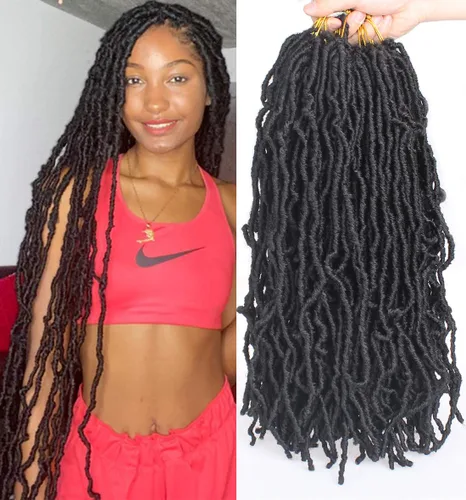 Leeven - 6 paquetes de 21 mechones de cabello largo trenzado para mujer, trenzas de ganchillo sintético de cabello rizado desordenado estilo Rastas