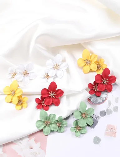 Miniatura 4 de Juego de aretes de flores para mujer, blanco, rojo, rosa, dorado, grande, hecho a mano, aleación de cristal, flor de cerezo, hipoalergénica, paquete