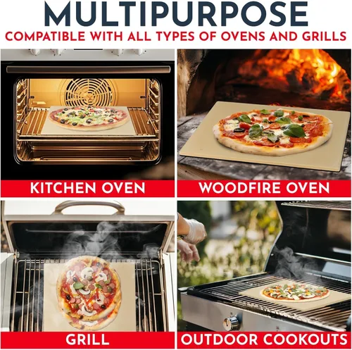 Miniatura 6 de Culinary Couture Piedra redonda para pizza de 15 pulgadas para horno, piedra grande para pizza para parrilla, piedras de cordierita para pan