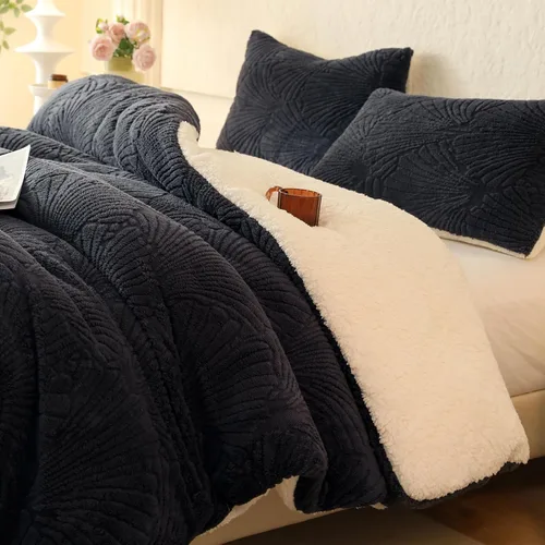 Miniatura 7 de tohrisa Seashell - Juego de edredón Jacquard Sherpa cálido y acogedor, ropa de cama premium de 2 piezas, tamaño individual con patrón geométrico