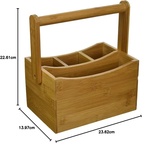 Miniatura 5 de Lipper International 8842 Bandeja de cubiertos de madera de bambú con mango plegable, 8-7/8" x 5-1/2" x 9-1/4