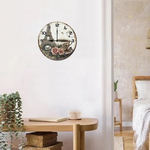 Miniatura 3 de FemiaD Relojes de pared capuchino reloj de pared con manecilla de hora negra de 10 pulgadas, redondo, de madera, funciona con pilas, silencioso, sin