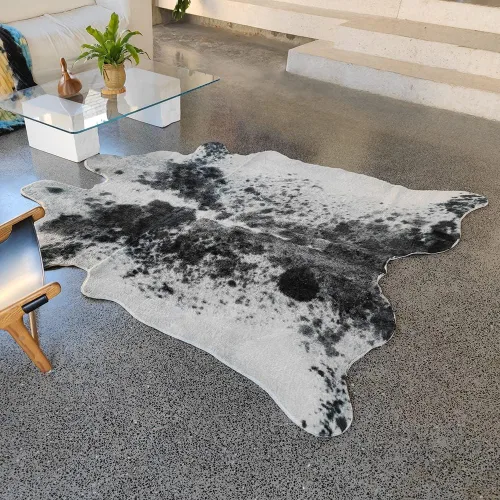Miniatura 7 de rugoo Alfombra de piel sintética de vaca blanca y negra, 4.7 x 5.9 pies, alfombra de piel sintética de animal para sala de estar, dormitorio