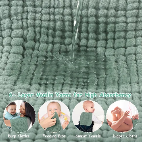 Miniatura 5 de Looxii Paquete de 6 paños de muselina para eructos, 20 x 10 pulgadas, ultra suaves y absorbentes, 6 capas 100% algodón para escupir y babear, paño