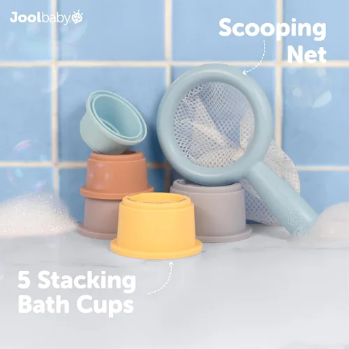 Miniatura 5 de Jool Baby Juego de regalo de 15 piezas de juguetes de bañera – Chorros de baño, patos de goma, juguete giratorio de ballena – Organizador