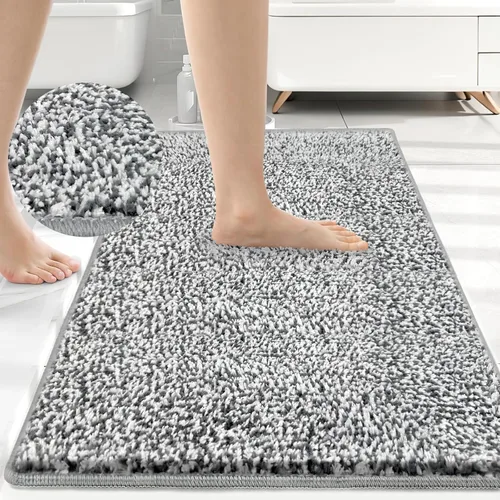 Miniatura 13 de HDFK Alfombra de baño antideslizante de 24 x 16 pulgadas, 2 tonos, felpilla suave, con respaldo de TPR Absorbencia sólida negro blanco Alfombra