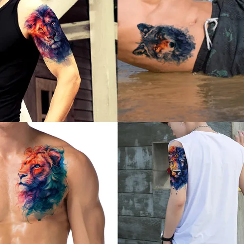 Miniatura 2 de Glarryears - Tatuajes temporales para adultos, paquete de 18 tatuajes falsos grandes, diseños de animales de larga duración: lobo, león, tigre, 3D