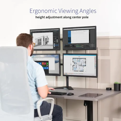 Miniatura 8 de VIVO Soporte para monitor cuádruple de 13 a 30 pulgadas, soporte de escritorio totalmente ajustable, capacidad para 4 pantallas planas o curvas
