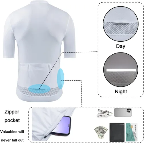 Miniatura 4 de YKYWBIKE Cycling Jersey Men Aero Race Fit, Road Bike Jersey Short Sleeved Moisture Wicking, Breathable,Zip Pocket,UPF50