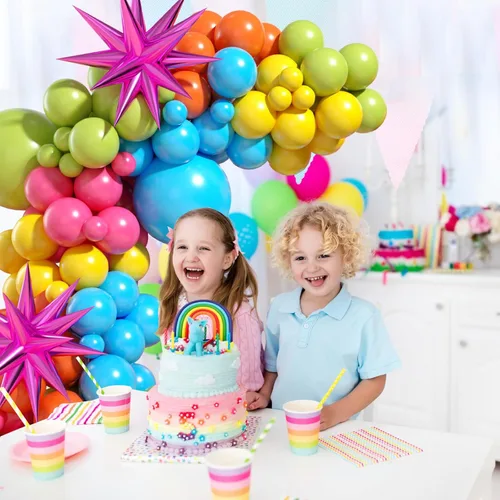 Miniatura 5 de Arco de globos de color verde, azul, amarillo y naranja, guirnalda de globos de arcoíris con globos de látex rosa, rojo, amarillo, naranja, azul