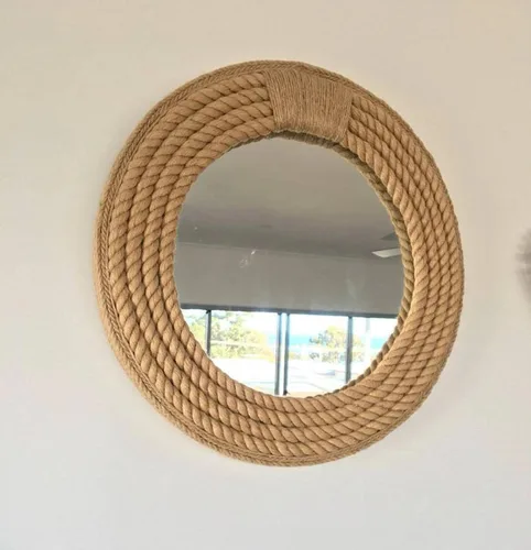 Miniatura 2 de Espejo de pared redondo náutico con cuerda de yute, espejos costeros para baño/sala de estar, espejo decorativo para colgar en la pared, espejo