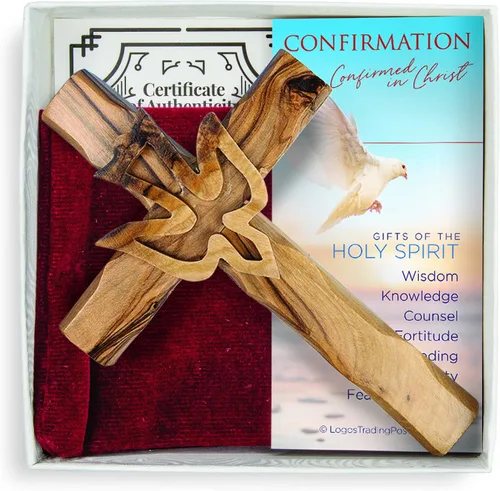 Miniatura 4 de Cruz de sacramento de bautismo para niños, juego de regalo en caja con certificado de autenticidad, tarjeta de oración y bolsa de terciopelo, madera
