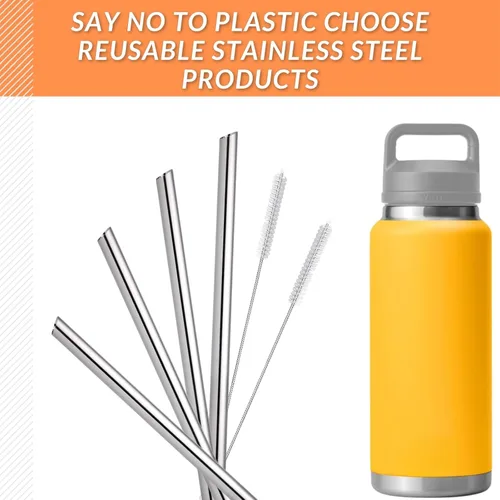 Miniatura 5 de 4 piezas de pajitas de metal de repuesto para botella de agua YETI Rambler Jr., pajitas de repuesto reutilizables de acero inoxidable con 2 cepillos
