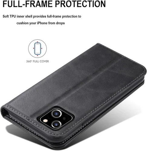 Miniatura 5 de SINIANL Funda compatible con iPhone 13, funda tipo cartera para iPhone 13 con soporte para tarjetas, funda plegable de cuero con función atril