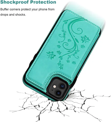 Miniatura 7 de Vaburs Funda compatible con iPhone 11 con tarjetero y diseño de mariposa en relieve, piel sintética de alta calidad, doble botones magnéticos, a