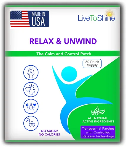 Live To Shine Parches para aliviar el estrés Relax & Relajate – 30 Calma herbaria fabricada en Estados Unidos con valeriana, pasiflora y lúpulo –