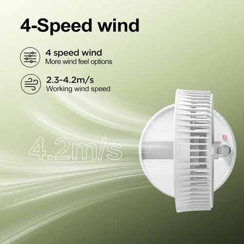 Miniatura 7 de Ventilador recargable plegable portátil – Altura ajustable de 4000 mAh USB-C funciona con pilas, ventilador pequeño silencioso de 4 velocidades