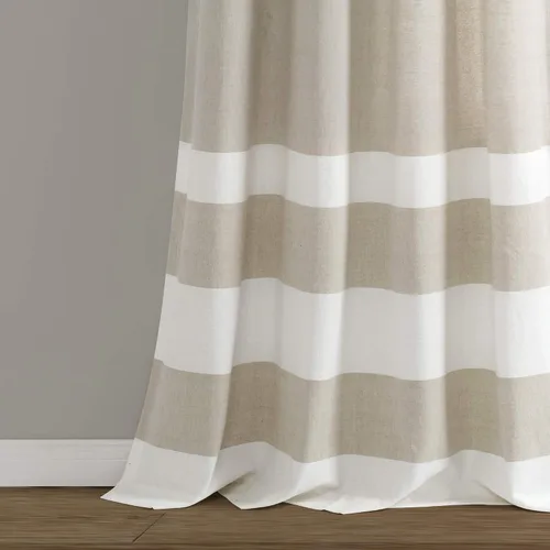 Miniatura 2 de Lush Decor Juego de cortinas de ventana de algodón teñido con hilo de rayas grises (84 x 40 pulgadas)