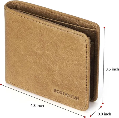 Miniatura 3 de BOSTANTEN Billeteras de piel auténtica para hombre, con bloqueo RFID y 2 ventanas de identificación