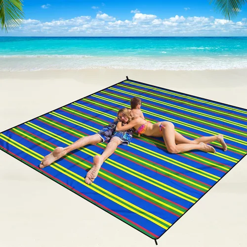 Miniatura 37 de WIWIGO Manta de playa impermeable a prueba de arena tapete de playa 79" X 83"/10'x9' para 2-8 adultos, de secado rápido, tapete de picnic al aire