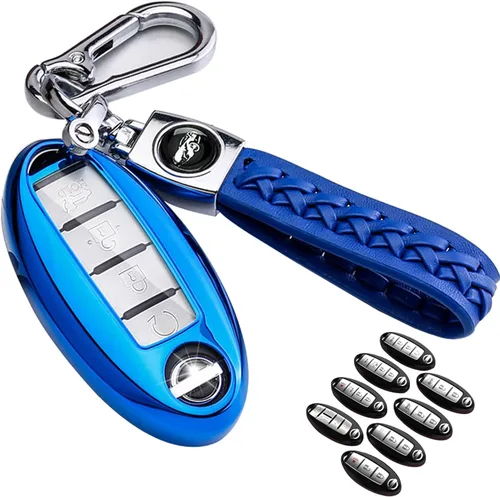 Miniatura 10 de para llavero de Nissan, funda de poliuretano termoplástico suave con protección de 360 grados, con llavero de cuero para Nissan Altima Maxima Murano
