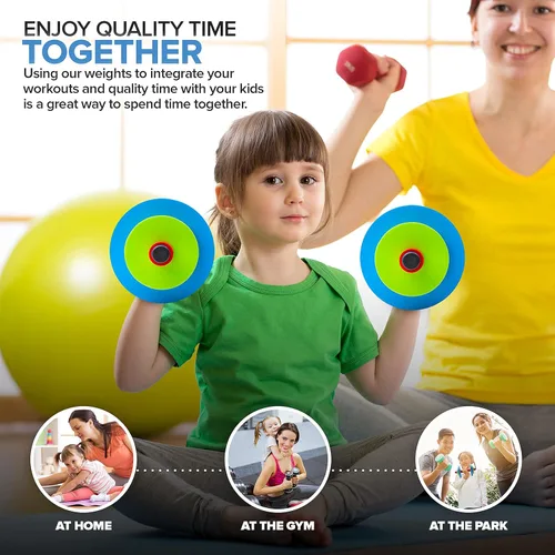Miniatura 6 de Modern Innovations Juego de pesas para niños (paquete de 2) mancuernas de juguete, pesas de entrenamiento con mancuernas para bebé, divertido