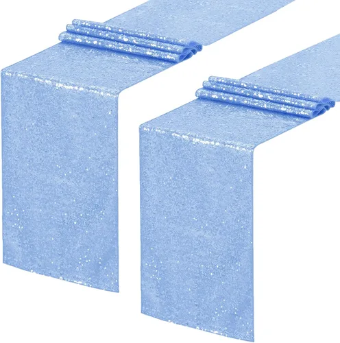 Caminos de mesa de lentejuelas 2 piezas azul bebé caminos de mesa de 12x72 pulgadas cubierta de mesa de comedor con brillantina para fiesta boda