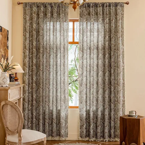 Miniatura 17 de ENJOYBRIDAL - Cortinas azules florales de 63 pulgadas, juego de 2 paneles, cortinas semi transparentes, cortinas cortas para sala de estar, bolsillo