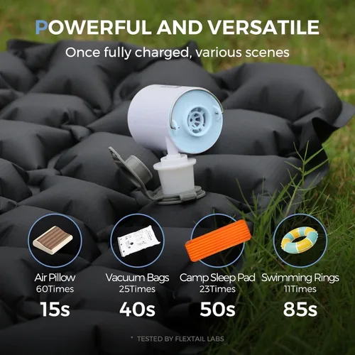 Miniatura 4 de FLEXTAILGEAR Tiny Pump X - Bomba de aire portátil de tamaño ultrapequeño - luz de campamento, con batería de 1300 mAh, recargable por USB, para Gris