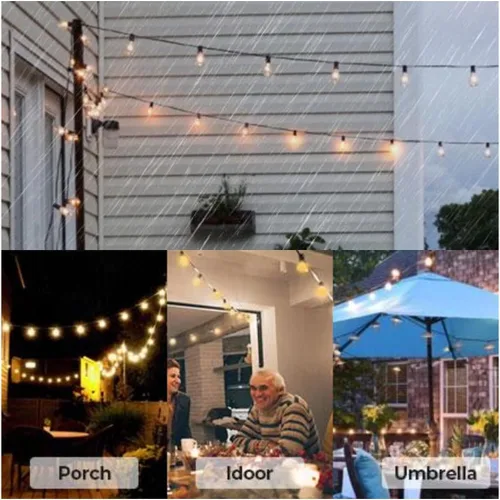 Miniatura 6 de Zuske – Cadena de luces para exteriores, de 25 pies con 13 bombillas G40 irrompibles (1 de repuesto), luces LED colgantes impermeables, regulables