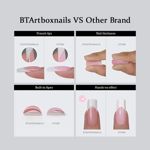 Miniatura 5 de BTArtboxnails XCOATTIPS - Uñas a presión, puntas cortas de almendra con gel de uñas, dúo protector francés, lámpara de uñas, gel suave todo en uno