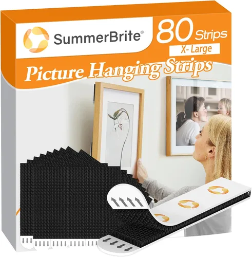 Miniatura 11 de Summerbrite - Tiras resistentes para colgar cuadros, sin dañarlos, kit para colgar cuadros, ganchos sin clavos, cinta adhesiva para pared
