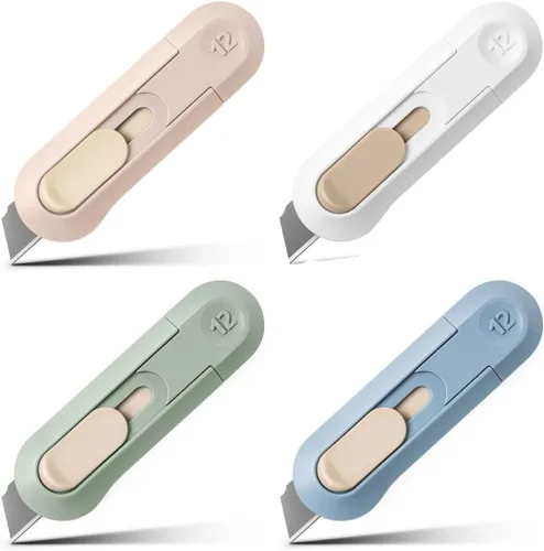 4 piezas de cortadores de cajas tipo cuchillo utilitario, abridor de cartas retráctil, cortador afilado para cartones y cartón, cuchillo de afeitar
