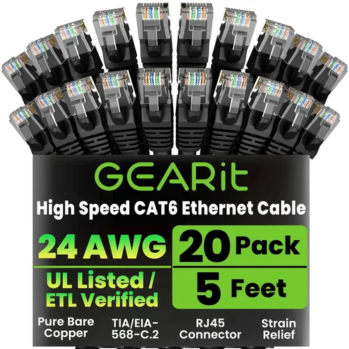 Miniatura 20 de Paquete de Cable Ethernet Cat 6 GEARit - Pack de 10 cables de conexión Ethernet Cat6 de 15 pies Cable de conexión de red RJ45, conectores dorados