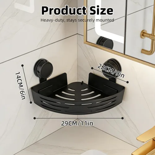 Miniatura 7 de Estante esquinero de ducha con ventosa, estante de almacenamiento de baño sin perforaciones, organizador de esquinas adhesivo con barra de toalla