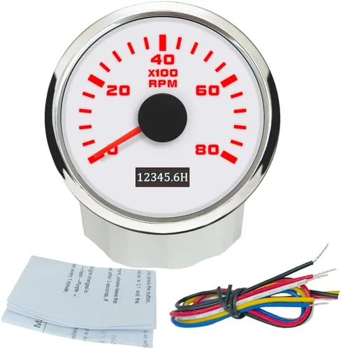 Miniatura 17 de ELING 52mm Generador 3000RPM Tacómetro con medidor de horas 12V 24V con retroiluminación roja Negro+Negro